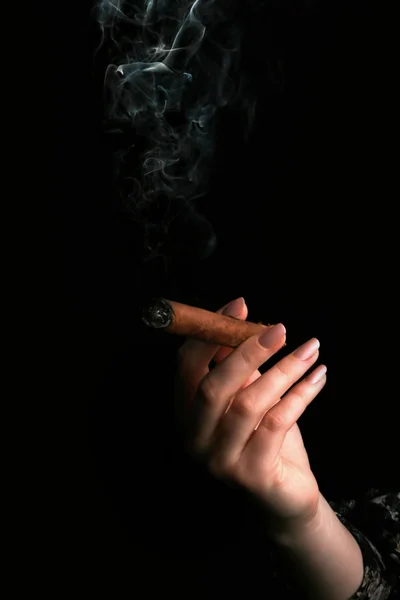 Сигара на черном фоне — стоковое фото