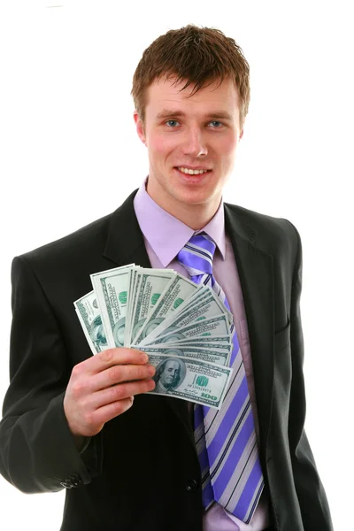 Бізнесмен тримає гроші — стокове фото