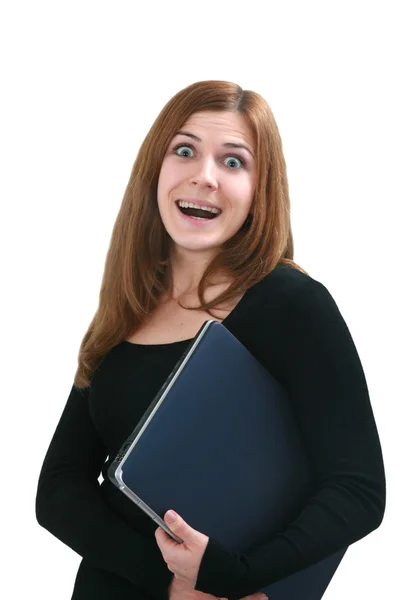 Surprised woman with laptop — Stock Photo, Image