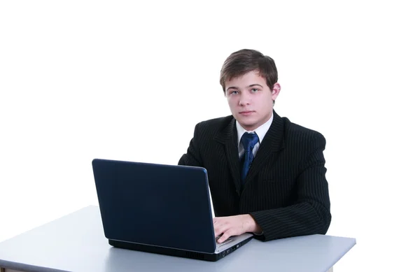 Молодий бізнесмен, секретар або студент з ноутбуком Стокова Картинка