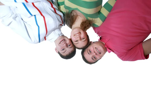 集团的快乐朋友制作有趣的脸 免版税图库照片