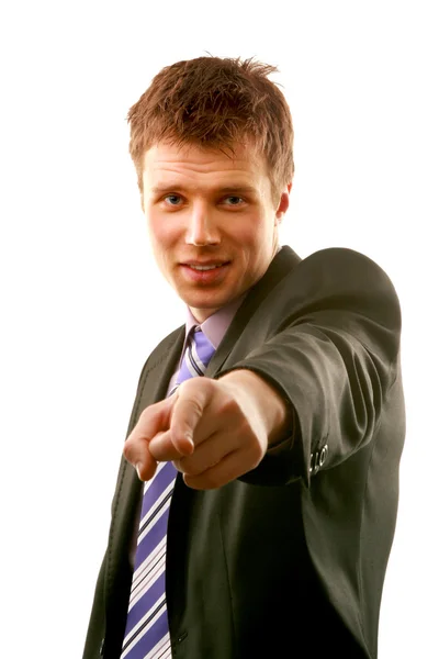 A young business man, pointing index finger Royalty Free Stock Photos