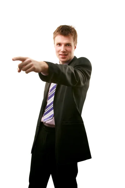 A young business man, pointing index finger Royalty Free Stock Photos