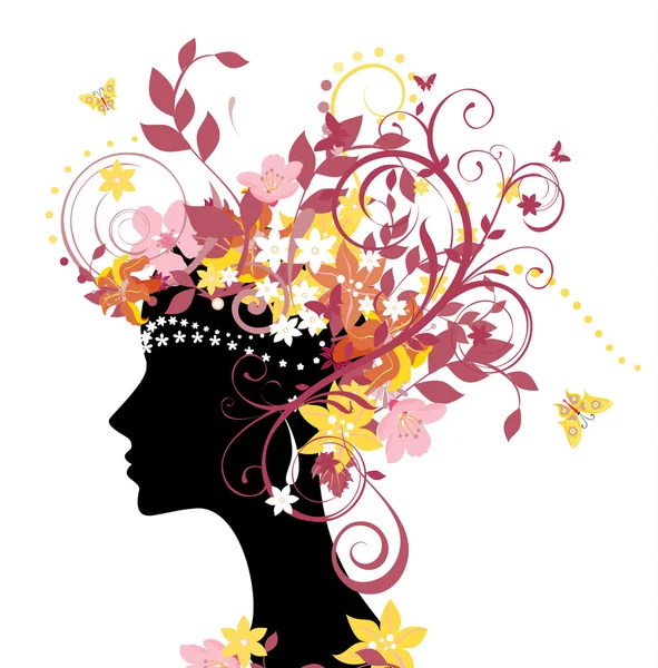 Mujer con flores — Vector de stock