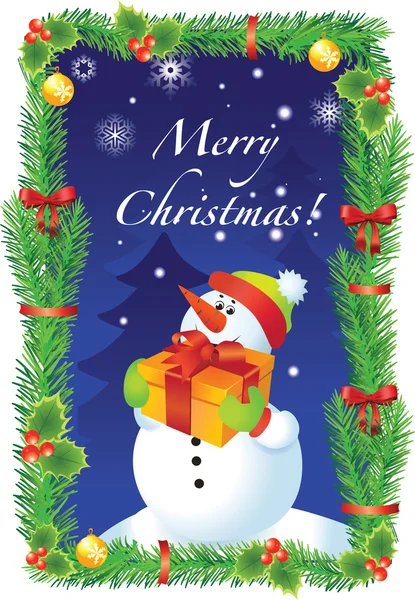 Vector Christmas card with snowman — Stock Vector
