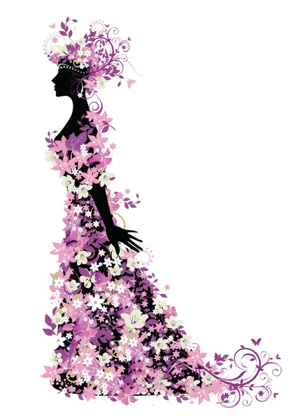 Silhouette de femme avec des fleurs — Image vectorielle