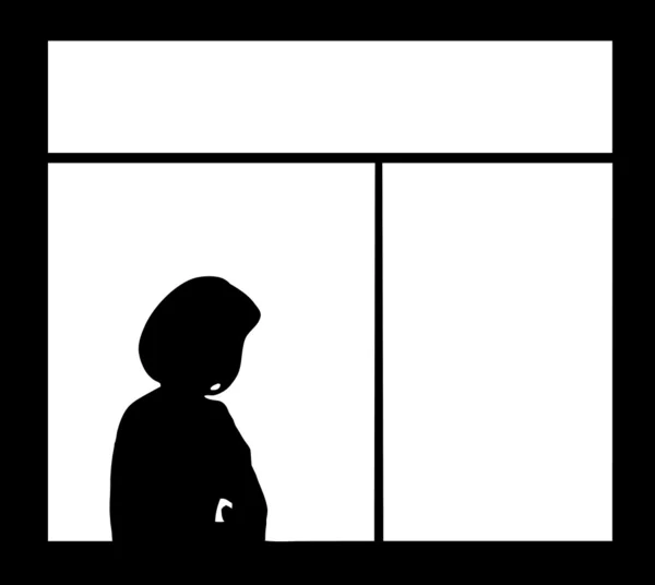 Mulher contra janela — Fotografia de Stock