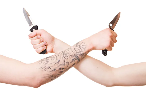 Hands with knife — Stock Photo, Image