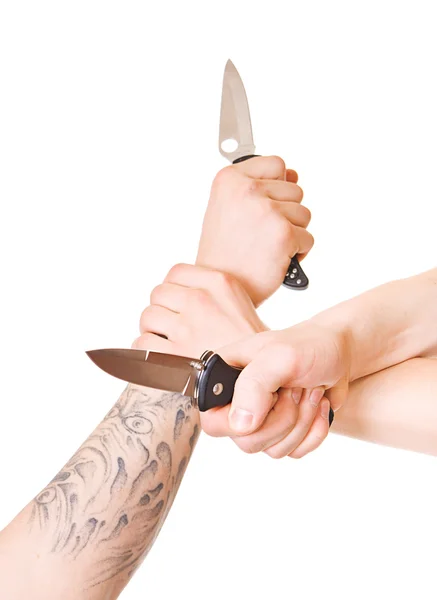 Hands with knife — Stockfoto