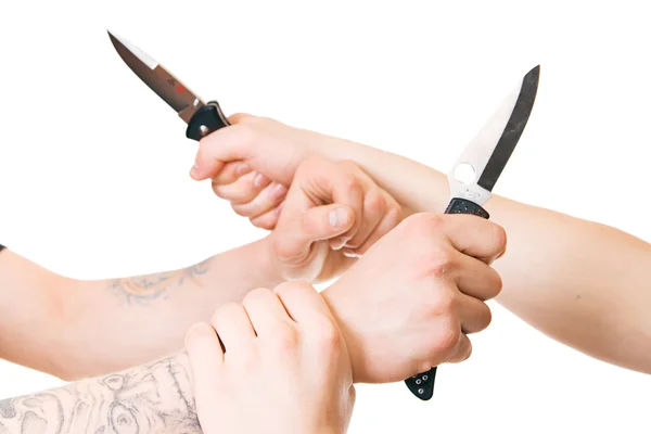 Hands with knife — Stock Photo, Image