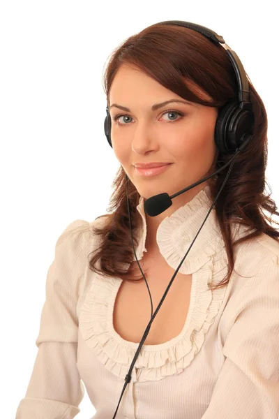 Beautiful girl in headsets with a microp — Stock Photo, Image