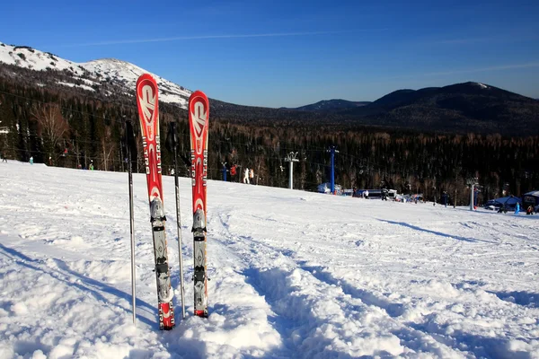 Ski on a background mountains. — Stock Photo, Image
