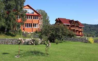 Wooden dwelling-house and unfinished bui clipart