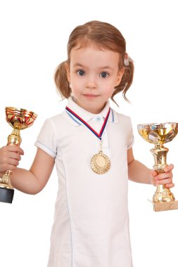 Girl with a gold medal and cups. clipart