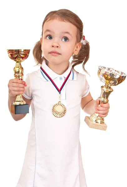 Девушка с золотой медалью и кубками . — стоковое фото