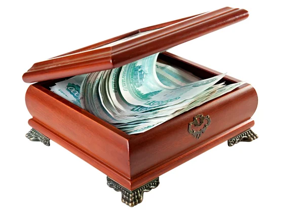 Casket with Russian rubles. — Stock Photo, Image