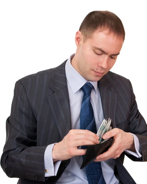 Podnikatel počítat peníze. — Stock fotografie