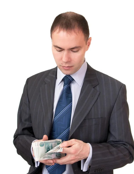 Zakenman graaf contant geld. — Stockfoto