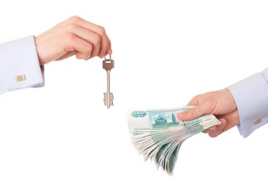 Money in exchange for the key. clipart