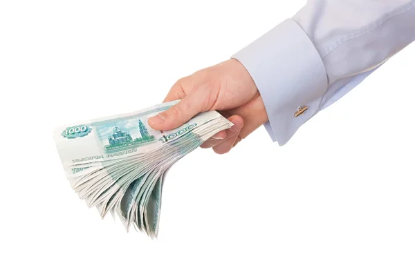 Hand van de mens met geld. — Stockfoto