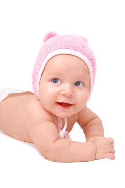 Baby grappige kruipen op deken — Stockfoto