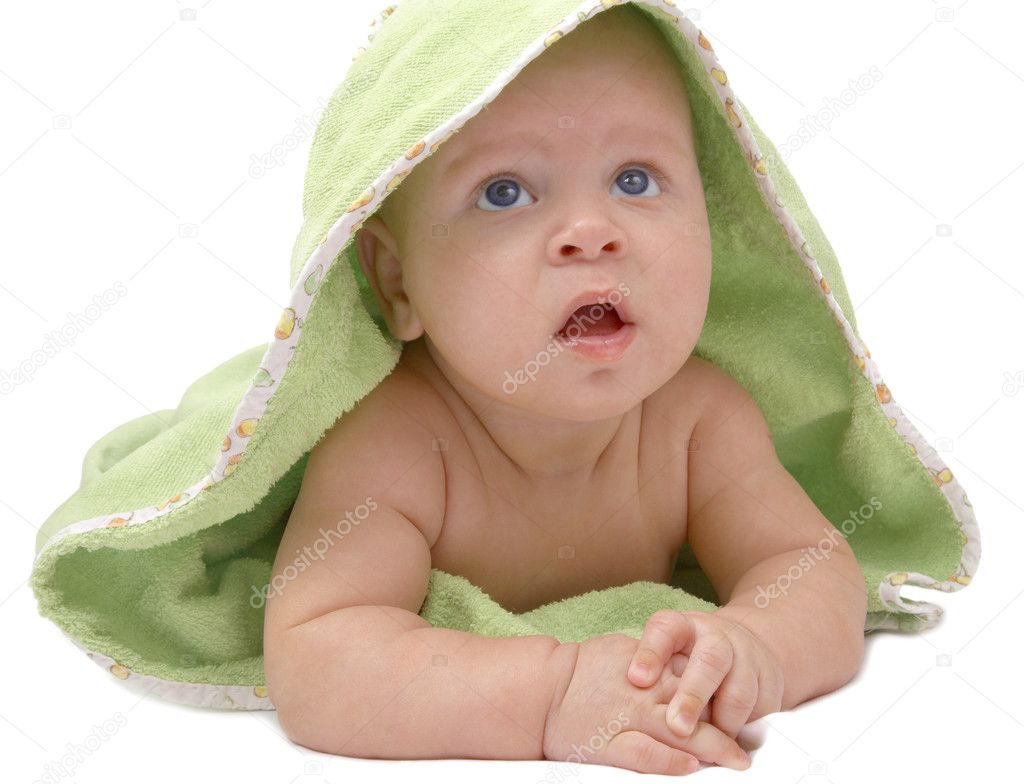 Baby in a green blanket