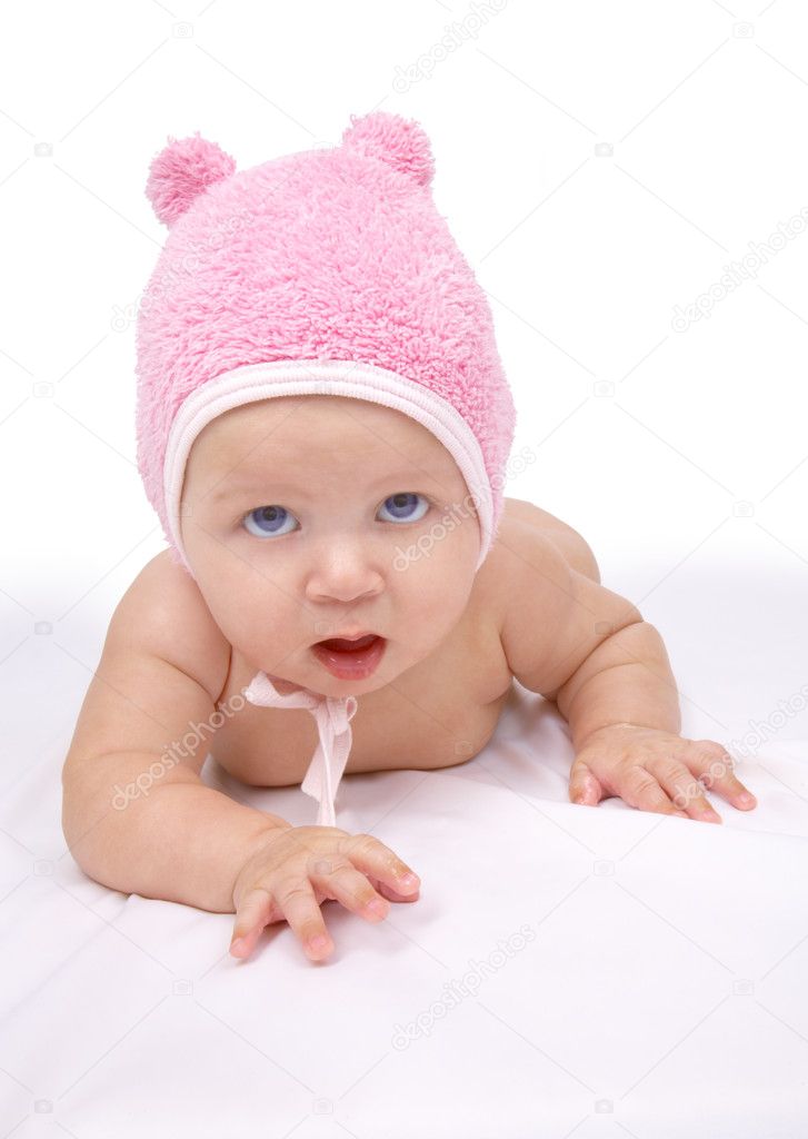 Baby funny crawling on blanket