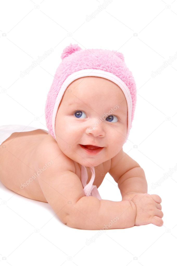 Baby funny crawling on blanket