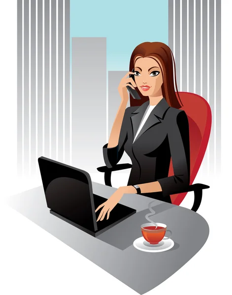 Illustration der Geschäftsfrau im Amt — Stockvektor