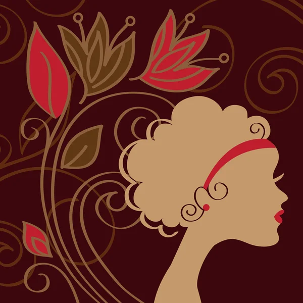 Mooie vrouw silhouet met een bloem — Stockvector