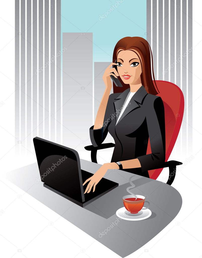 Ilustración De Mujer De Negocios En La Oficina — Vector De Stock
