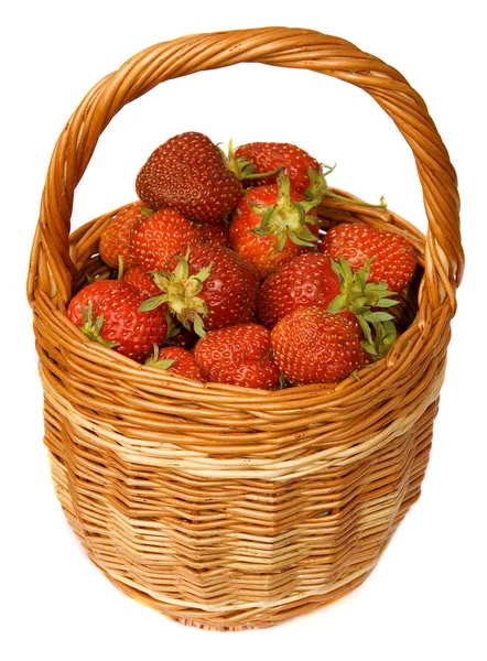 Strawberry in wicker basket — Stock Photo, Image