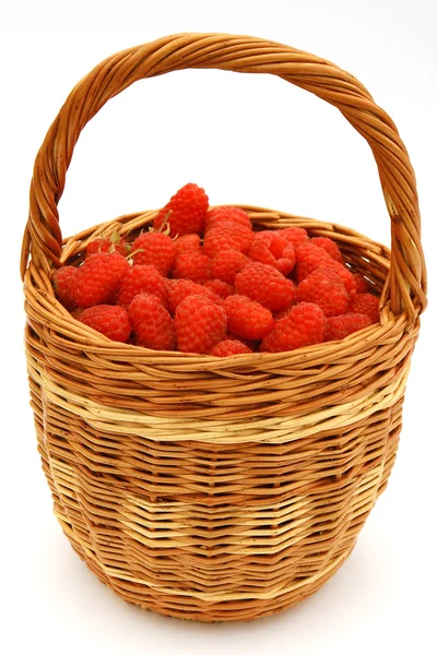 Raspberry in wicker basket — Stock Photo, Image