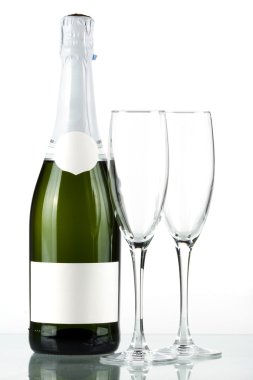 Bottle of champagne with blank label and clipart