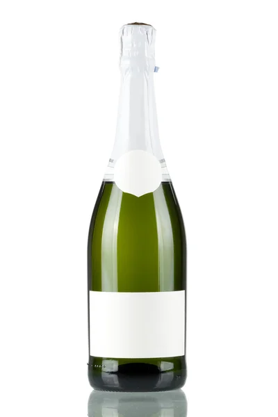 Garrafa de champanhe com rótulo em branco — Fotografia de Stock