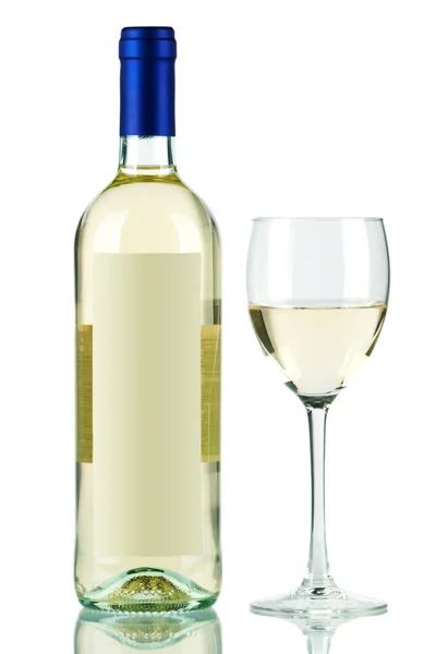 Garrafa de vinho branco e copo de vinho — Fotografia de Stock