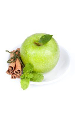 Green Apple with mint and cinnamon clipart