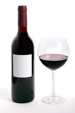 Bottle and glass of red wine clipart