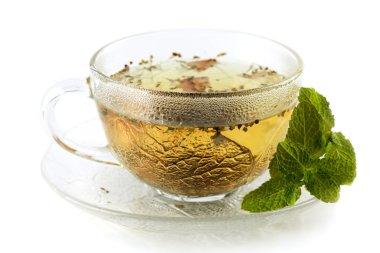 Cup of green tea with lemon and mint clipart