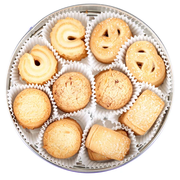 Δανική cookies σε στρογγυλό κουτί — Φωτογραφία Αρχείου