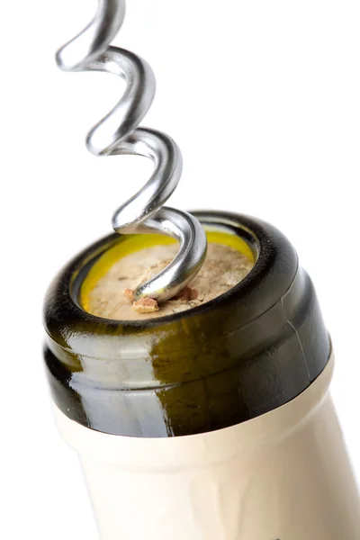 stock image Corkscrew in a wine bottle