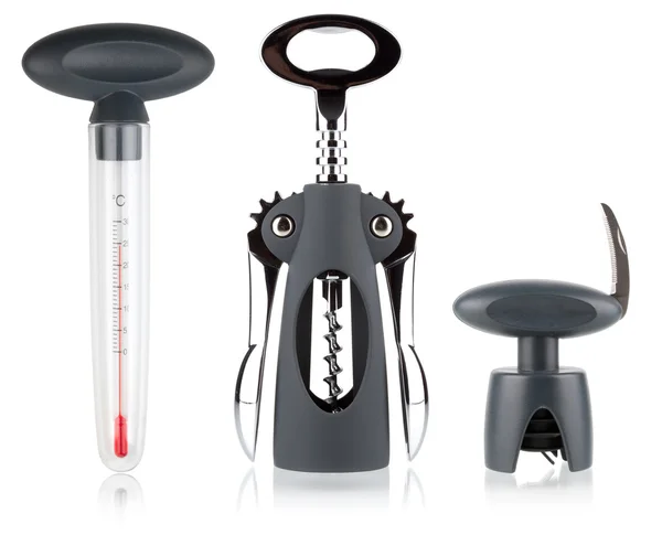 stock image Corkscrew, wine thermometer and cork