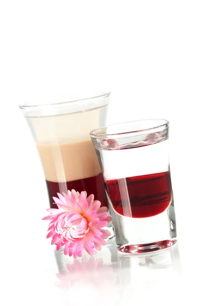 Two layered shot cocktails with flower — Stock Photo, Image