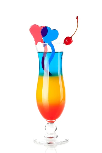 Layered tropical cocktail with hearts de — Stock Photo, Image
