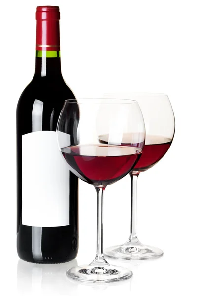 Botella de vino y vidrio — Foto de Stock