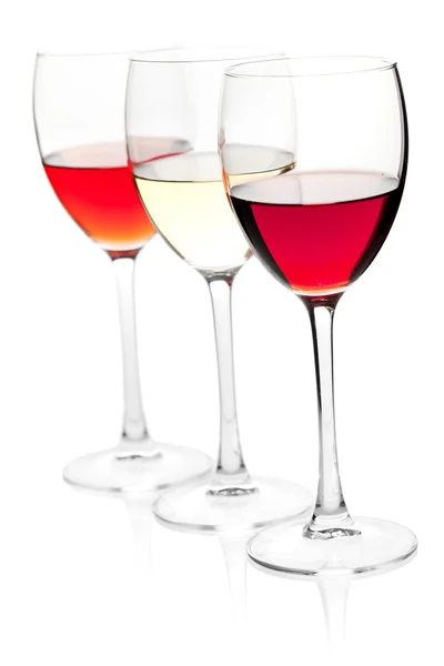 Rosa, vino blanco y tinto — Foto de Stock
