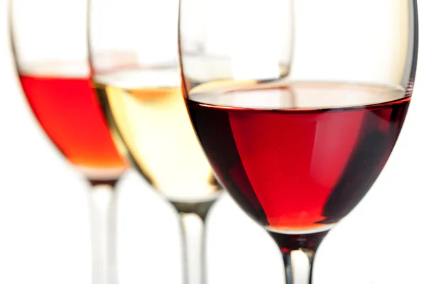 Roos, witte en rode wijn — Stockfoto