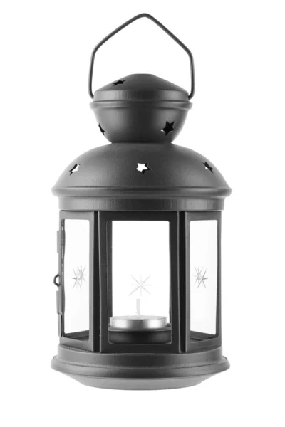 Lampada in metallo nero con candela — Foto Stock