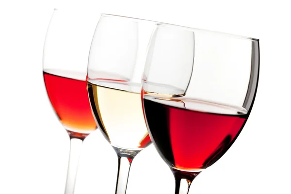 Rose, Weiß- und Rotwein — Stockfoto