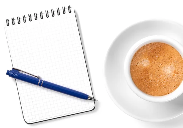 Organizzatore vuoto con penna e tazza di caffè — Foto Stock